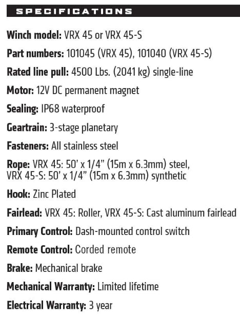 WARN VRX 45 Powersports Winch - 4,500 lb Capacity